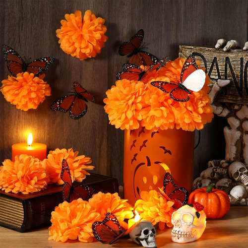 92 Piezas De Decretación De Día De Los Muertos, 80 Flores Ar