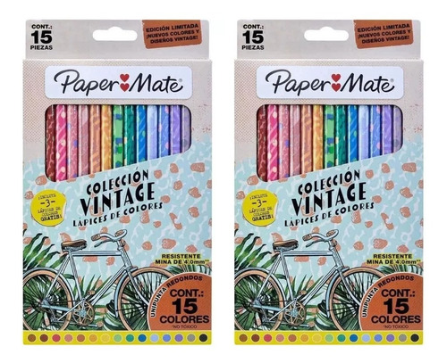 2 Cajas De Lapices De Colores Paper Mate Vintage X15 Colores