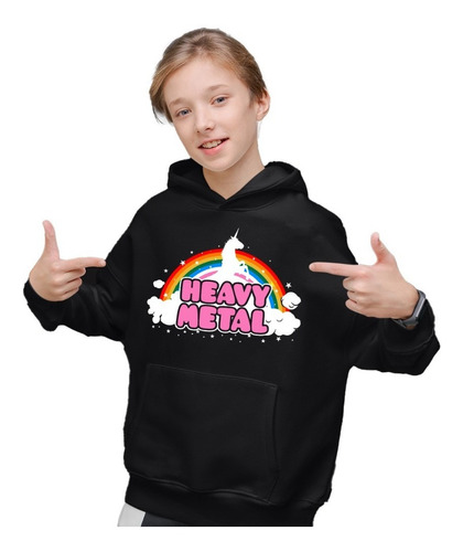 Sudadera Negra Infantil Nuevos Diseños Unicornio Heavy Metal