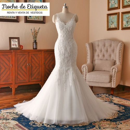 Vestido De Novia Corte Sirena Tul/bordado Escote V 