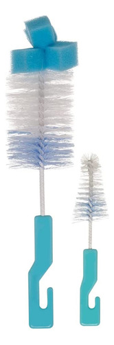 Kit Escovas Mamadeira Bico Cerdas Macias Com Esponja Buba Cor Azul