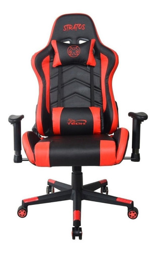 Silla de escritorio Njoytech Stratos gamer ergonómica  negra y roja con tapizado de cuero sintético