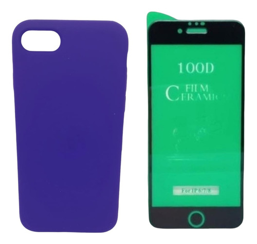 Silicone Case Cerrado Para iPhone 7-8 Y Vidrio Ceramico Ngro