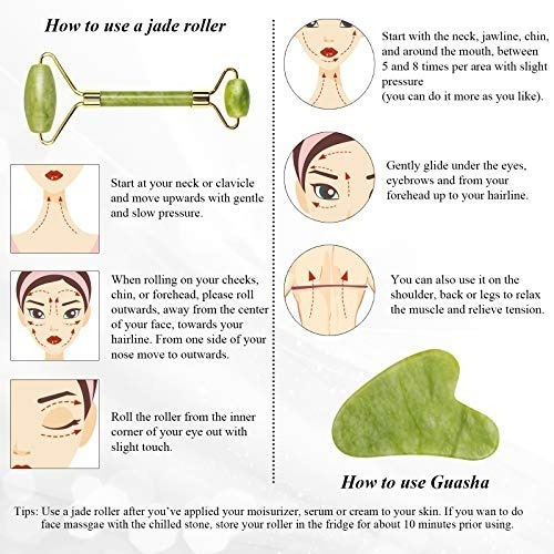 Masajeador De Rodillo De Jade Verde Rosa Para La Cara De Pie