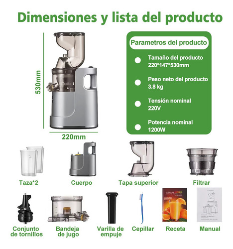 Extractor Jugos Electrico Licuadora Frutas Y Verduras 80mm