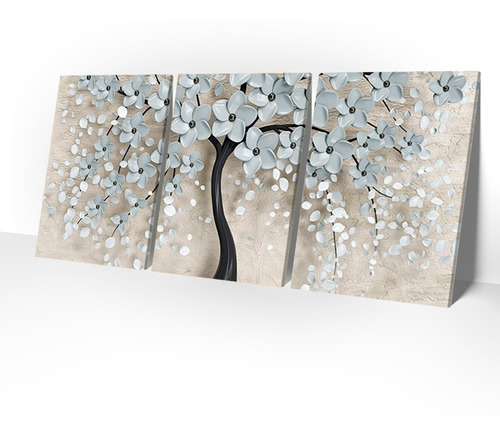Imagem 2 de 4 de Quadros Decorativos Quarto Sala Moldura Cerejeira Cinza 3x1