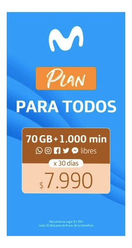 Pack 15 Chip Movistar Incluye 70 Gigas + 1000 Min X 30 Días