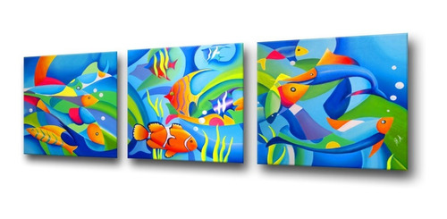 Cuadro Triptico Fish Colors Cyber Week Envio Gratis