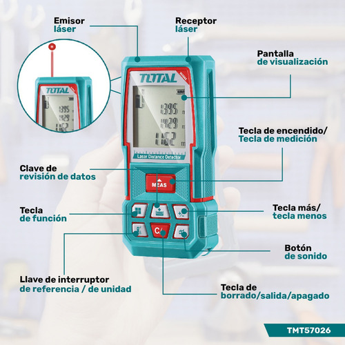 Medidor Laser Distancia Y Volumen Metro Digital 70mt Total