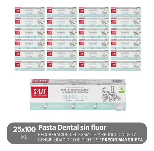 Pack 25 Pastas Dentales Sin Fluor Splat Sensitive 100ml