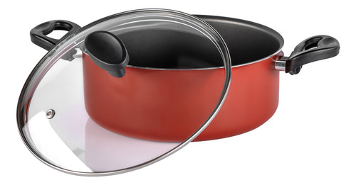 Panela Caçarola Avulsa Teflon C/ Tampa De Vidro Nº 16/18/22 Cor Vermelho