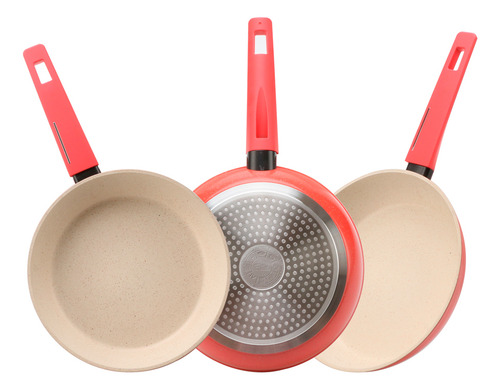 Set De Sartenes 20 24 Y 28 Cm De Marmol Cooks Master Color Rojo