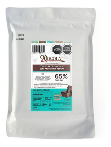 Cobertura De Chocolate Sin Azucar 65% Cacao (4 Kilos)