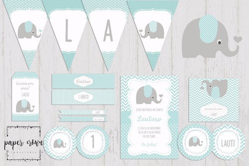 Kit Imprimible Elefante Cumpleaños Bautismos Baby Shower