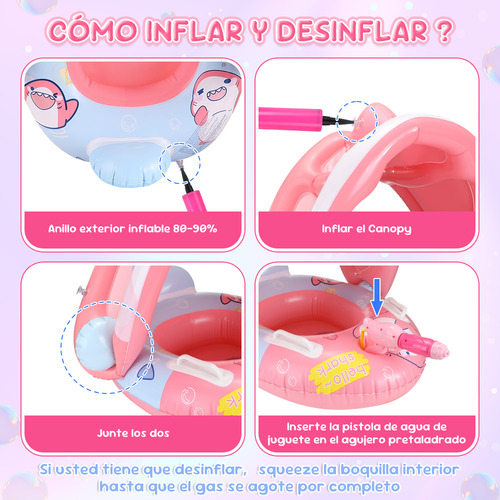 Flotador Salvavida Bebé Flotador de Piscina Niños Inflables Anillo De Natación Bandas del Brazo Inflables Pistola De Agua UPF50+ Toldo Solar Bomba Manual Juguete para Playa