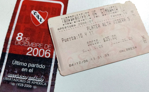 Entrada Historica Independiente Vs Gimnasia - 2006 - Visera (Usado)