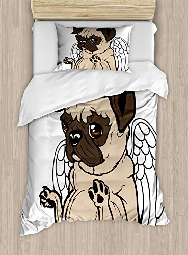 Anbesonne Pug Duvet Cover Set, Pug Cachorro Ángel Con Qjdzc