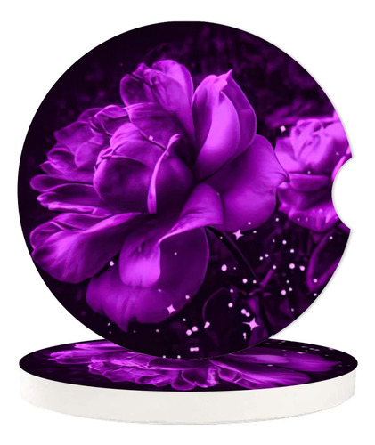 Posavaso Absorbente Flor Rosa Morada Portavaso Automovil 2