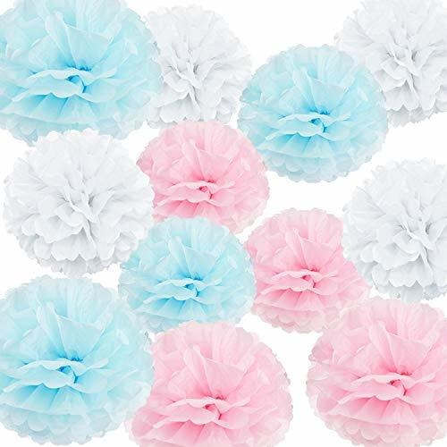 Happyfield 12pcs*****baby Pink Blue White Tissue Paper Pom P