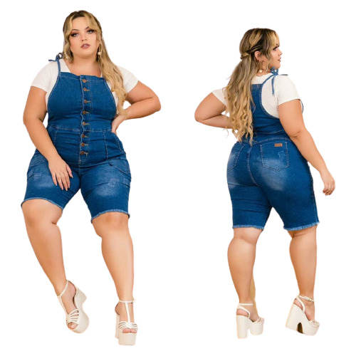 Macacão Jeans Tamanho Especial Plus Size Salopete Pedal