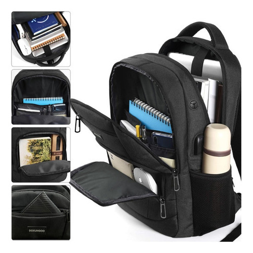 Doxungoo 6089 Mochila Para Portátil De 15.6 Pulgadas Color Negro Diseño De La Tela Liso 35L