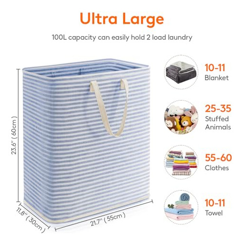 Cesta De Lavandería 100 L Plegable Impermeable Azul Con Asas