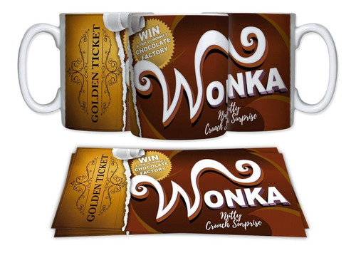 Caneca Feliz Pascoa Willy Wonka Chocolate Bilhete Dourado