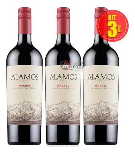 Kit 3 Vinhos Alamos Malbec Catena Zapata 750ml