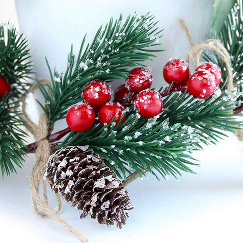 Tallos De Frutos Rojos, Ramas De Pino, Bayas Navideñas De Ho