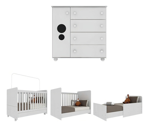 Quarto Infantil Berço com Colchão Incluso e Cômoda Multimóveis Pimpolho FG3570 Branco