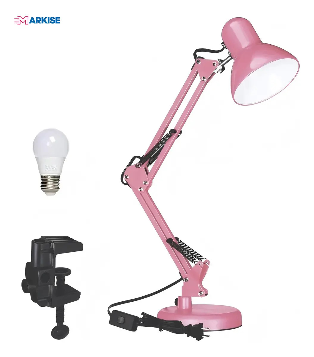 Imagen de Lámpara De Escritorio Brazo Giratoria 360° Doblar Markise Color Rosa