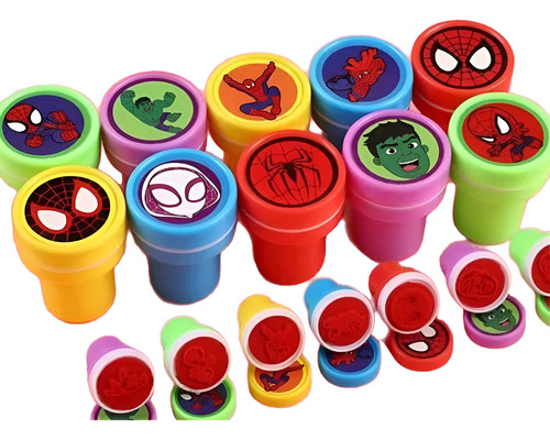 10 Sellos De Goma Spiderman Avengers Sello Infantil Hulk Set Negro