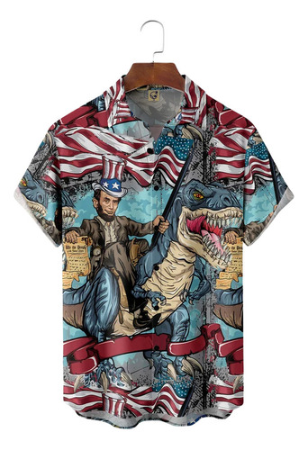 Camisa Hawaiana Unisex Con Bandera De Dinosaurio, Camisa De