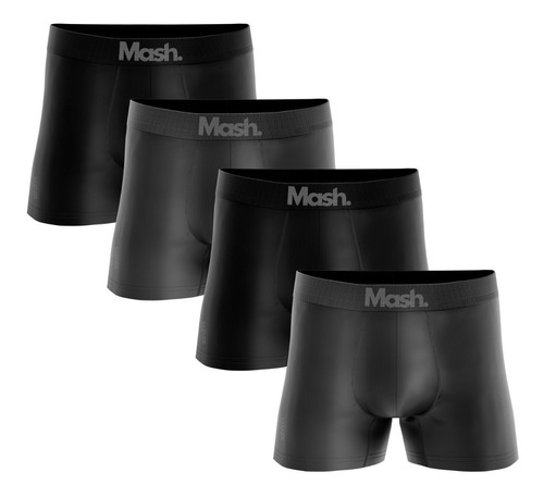 Kit 4 Cuecas Mash Microfibra Box Masculina Preta Listrada 