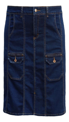 Saia Jeans Cargo Frontal Moda Evangélica Plus Size 48 Ao 60
