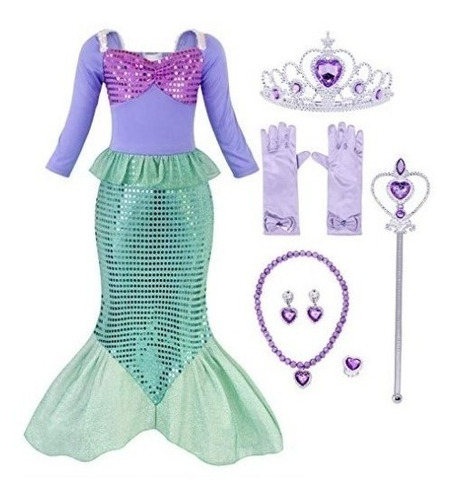 Disfraz Princesa Ariel Sirenita Accesorios 3-4 Año Halloween