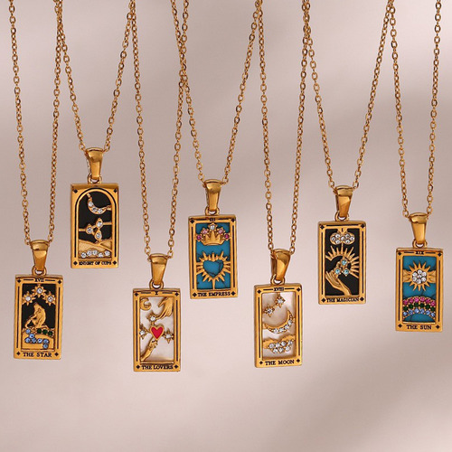 Collar De Tarot Rectangular De Acero Inoxidable Retro
