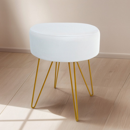 Taburete Banquito Puff Tapizado Moderno Diseño Zamibia Persa Color Crema