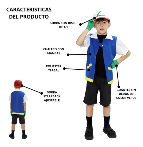 Imagen 3 de 7 de Disfraz Ash Ketchum Pokemon Niño Deluxe