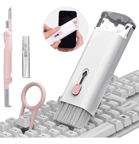 Kit de Limpeza Eletrônica 7 em 1, Escova de Teclado Multifuncional, Kit de Limpeza de Laptop com Caneta de Limpeza 3 em 1, Escova de Teclado, Presilha de Teclado, Garrafa de