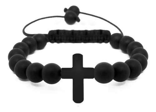 Pulseira Masculina Fem Cruz Crucifixo Preta Fosca Ajustável