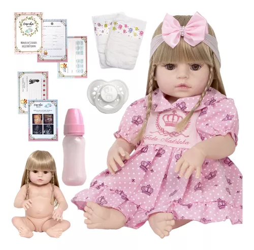 Boneca Bebe Reborn Princesa 100% Silicone Real C/ Acessórios