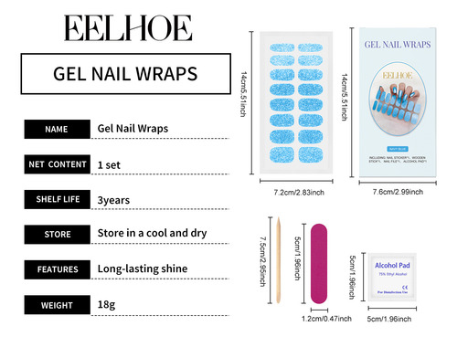 Set De Pegatinas De Uñas De Gel B Soft Con Purpurina Azul Os