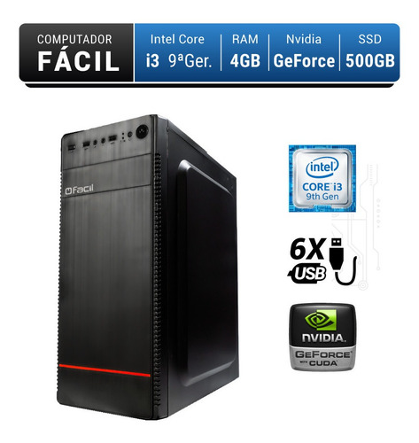 Pc Completo Fácil Intel I3 9100f 4gb Hd 500gb Geforce 1gb
