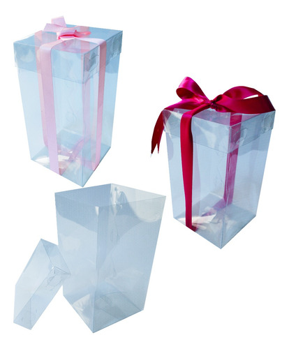 Caja Acetato C/tapa Transparente 10x10x20 Paquete 25pz 