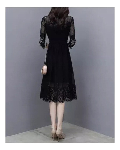 Vestidos De Negro Elegantes Casuales Hermosos Manga 3/4