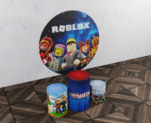 Painel Redondo Roblox + Trio De Capa Cilindro