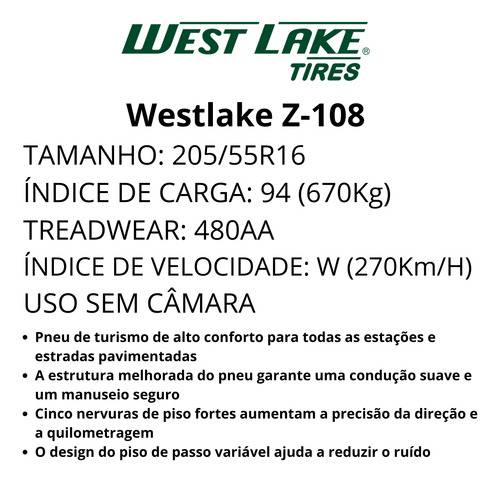 Kit 4 Pneu 205/55r16 94w Westlake Z-108 Xl