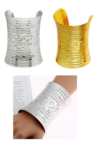 2x Punk Wide Open Cuff Bangle Metal Tallado Curva Charms