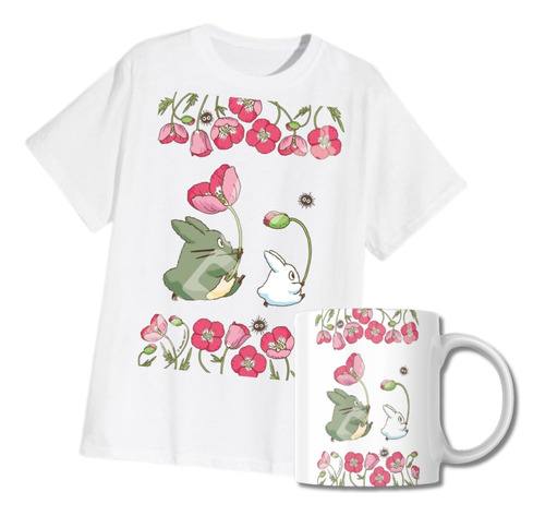 Combo De Remera Y Taza Totoro Con Flor